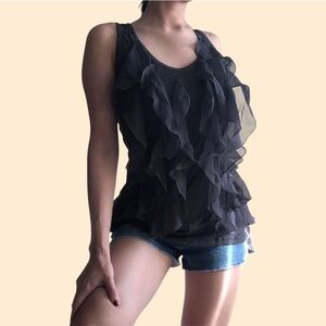 Y2K Cute Chic Charcoal Gray colored feathery ruffled Tank Top NWT Size Medium